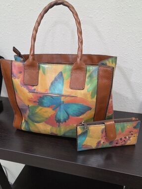 Patricia Nash Butterfly Print Leather-Trim Tote Bag And Wallet Set
